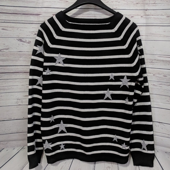 SALE! Philosophy Stripe Star Sweater 100% Cashmere - Picture 5 of 8